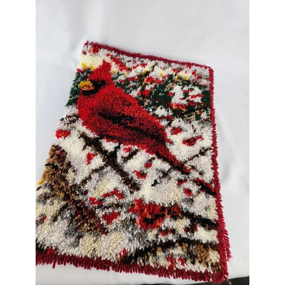 Vintage Cardinal Pair Finished Latch Hook Rug Kit Wall Hanging Birds Trees 37x27